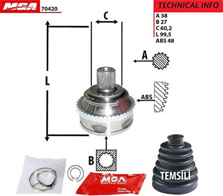 MGA 70420 Dıs Aks Kafası-ABS'li Volkswagen Transporter 91-03 701498099C