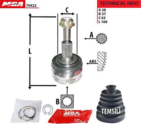 MGA 70422 Aks Kafası Diş-Volkswagen Transporter T5 1.9 TDI AXB AXC T6 102 HB 7H0498099