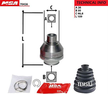 MGA 70426 Aks Kafası İç Sol Volkswagen Transporter T5 2.5 TDI AXD Axe 7H0498103C
