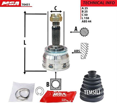 MGA 70451 Aks Kafa Diş ABS'li Matrix 04-10 1.5 CRDI 25x25x50XABS-43 4950017100