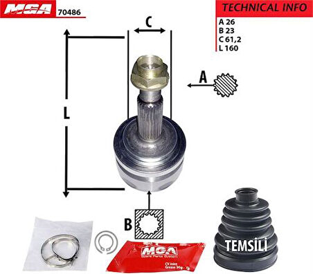 MGA 70486 Aks Kafa Diş-Toyota Corolla 07-11-Auris 07-11 1.4 D4D Dizel 