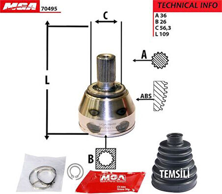 MGA 70495 Aks Kafası Kit Sol Focus C-Max 1.6 T DCI 04- 3M513A328BF