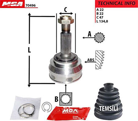 MGA 70496 Dıs Aks Kafası Volkswagen Caddy 96-01 Favorit 88-95 Felicia 95-00 6U0407311