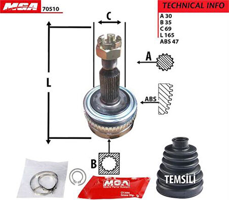 MGA 70510 Aks Kafa Diş ABS'li Mitsubishi L200 Cr-Su 06-18 4WD Mt-At 3815A181