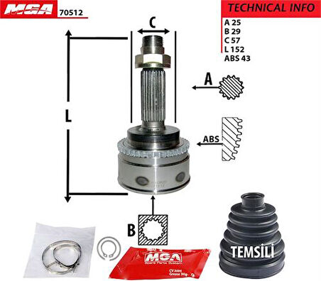 MGA 70512 Aks Kafa Diş ABS'li Mitsubishi Outlander 03-10 4WD 25x29x57XABS-42 MR580861