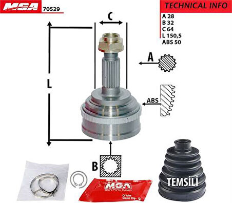 MGA 70529 Aks Kafa Diş ABS'li Honda CRV 97-01 28x32x64-49 44010S10A60