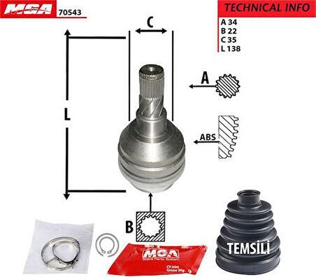 MGA 70543 Aks Kafa Ic-Chevrolet Kalos 02-10 1.4-Aveo 05-10 1.4 34x22x34 96489845