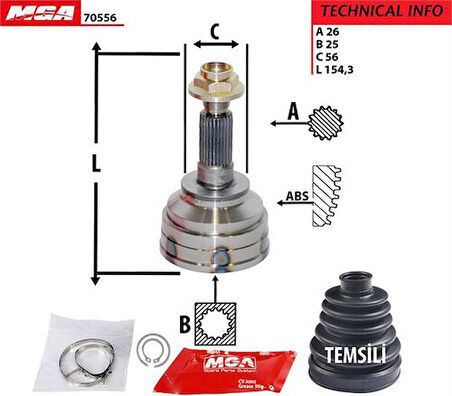 MGA 70556 Aks Kafa Diş-Mazda 626 88-91 2.0-1.8 F8-Fe 26x25x55 G0332560D