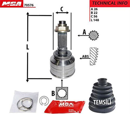 MGA 70576 Aks Kafa Diş-Sephia 93-98 1.5 26x22x55 0K20225400