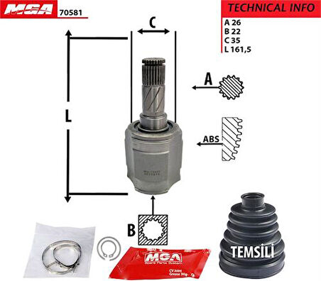 MGA 70581 Aks Kafa İç R-L-Kia Rio 00-04 
