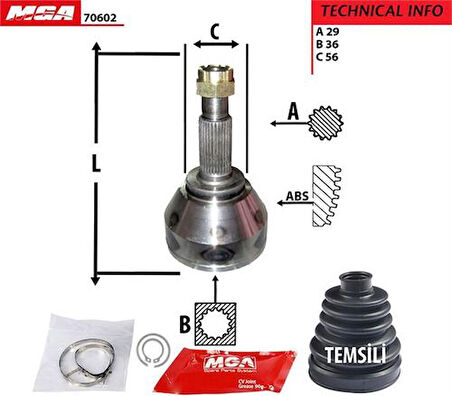 MGA 70602 Aks Kafa Diş-Nissan Qashqai 07-13 2.0 DCI Dizel-Xtrail 08-12 2.0 DCI Dizel 29x36x55 