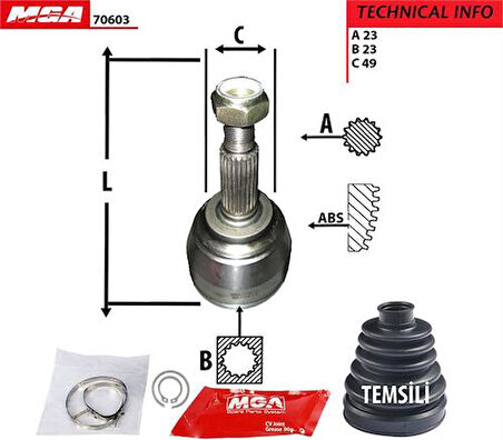 MGA 70603 Aks Kafa Diş-Nissan Note 07-13 1.5 DCI Dizel 23x23x49 41-24200200 