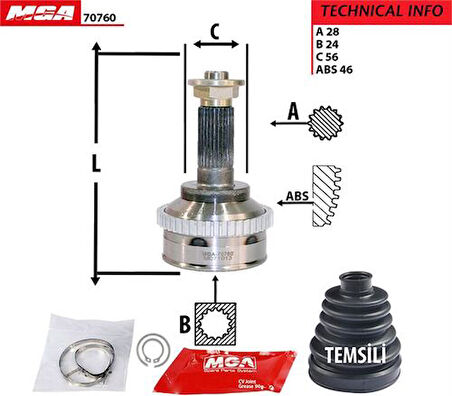 MGA 70760 Aks Kafa Diş-ABS'li Kia Carens 02-10 1.6-1.7 