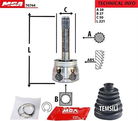 MGA 70764 Aks Kafa Diş-Nissan Pathfinder 97-04 R50 28x27x49 3910058G00