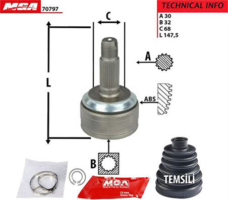 MGA 70797 Aks Kafa Diş-Honda CRV 07-11 CRV 2.4 06-Accord 2.4 08- 44014TA0A50