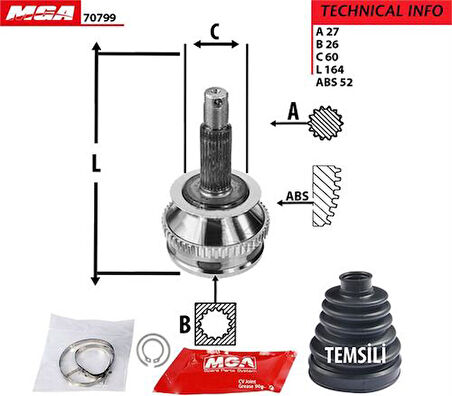 MGA 70799 Aks Kafa Diş-ABS'li Santa Fe 01-06 2.0 CRDI-2.4-2.7 V5 4950126410