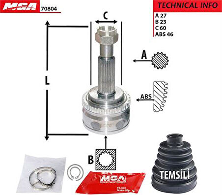 MGA 70804 Aks Kafa Diş-ABS'li Hyundai I30 08-11 2.0-Kia Ceed 06-11 2.0 27x23x60-ABS-45 
