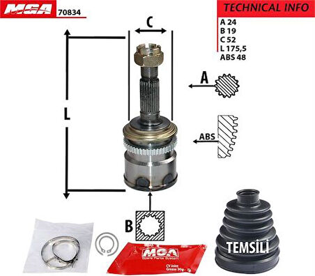 MGA 70834 Aks Kafa Diş-ABS'li Daihatsu Terios 97-24x19x52XABS-47 43410-87402