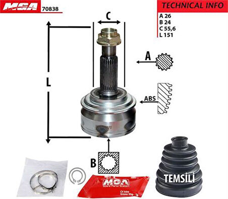 MGA 70838 Aks Kafa Diş-Toyota Yaris 06-11 1.4 D4D Dizel 