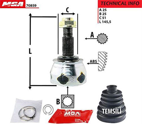 MGA 70859 Aks Kafası Diş Sağ Sol Doblo 1.3 MJTD 9 46308629