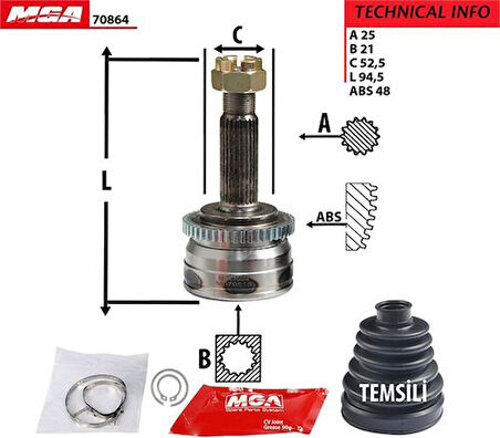 MGA 70864 Aks Kafa Diş-ABS'li i20 08-11 1.2-1.4 Benzinli 495261J001