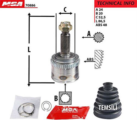 MGA 70886 Aks Kafa Diş-ABS'li i10 08-11 Benzinli 495000X110