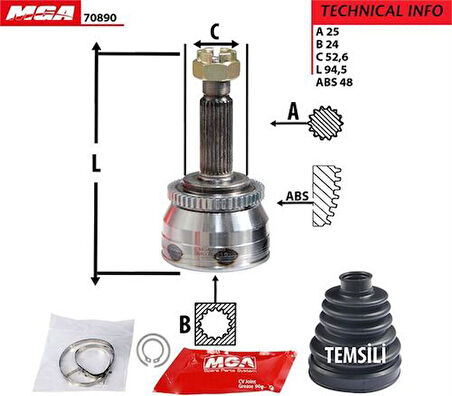 MGA 70890 Aks Kafa Diş-ABS'li i20 08-12 Dizel 495001J400