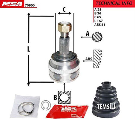 MGA 70900 Aks Kafası Diş ABS'li 51D İnce Freze Master II 2.5 DCI 2.8DTI 04-28x36x64.49 8200178618