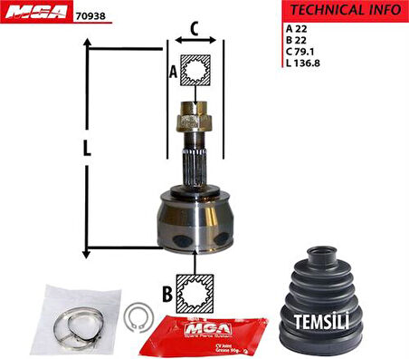 MGA 70938 Aks Kafası Diş Linea 1.4 2007-Fiorino 1.4 2008-Nemo 1.4 2008-Bipper 1.4 2008 Bnz 46308538