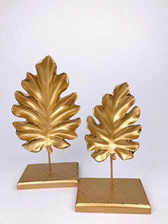 TROPİKAL 2 Lİ KAİDELİ YAPRAK GOLD RENK (POLYESTER)