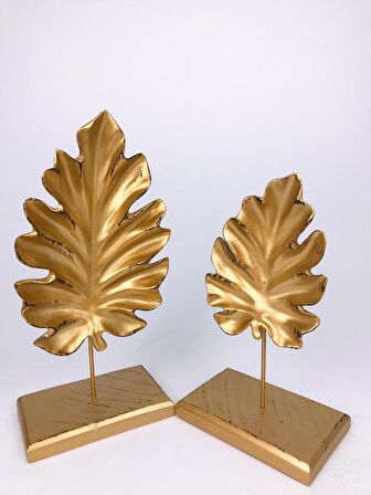 TROPİKAL 2 Lİ KAİDELİ YAPRAK GOLD RENK (POLYESTER)
