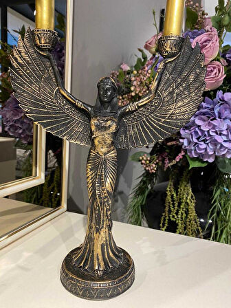Dekoratif Şamdan MIısır Tanrıçası İsis Siyah Biblo