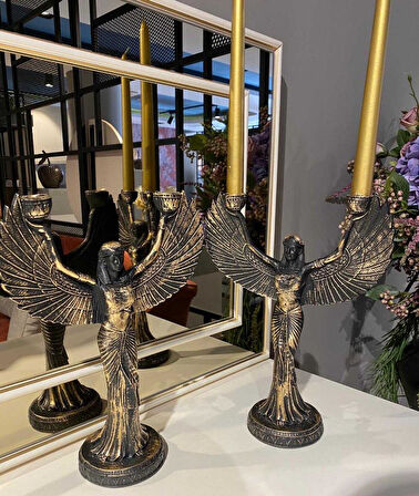 Dekoratif Şamdan MIısır Tanrıçası İsis Siyah Biblo