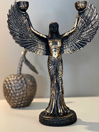 Dekoratif Şamdan MIısır Tanrıçası İsis Siyah Biblo