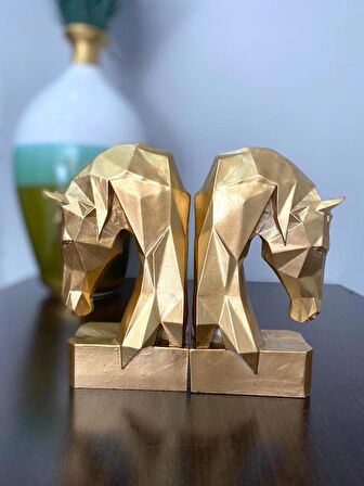 KİTAP TUTUCU KÜBİK AT FİGÜRLÜ 2 Lİ GOLD  RENKLİ ( POLYESTER)