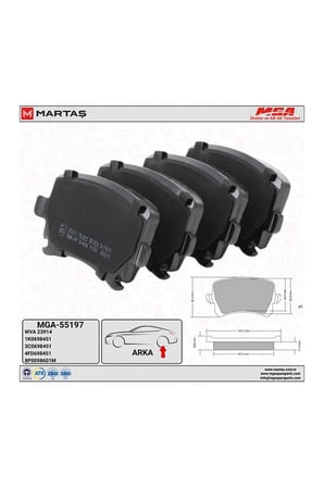 Arka Balata Kablosuz MGA 55197 Volkswagen Caddy 2004-2011 / Golf 2004-2014 / Audi A3 2004-2013 OEM 1K0698451P