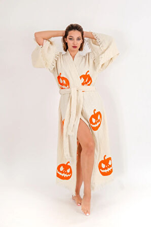 Halloween Müslin Kimono %100 Pamuklu Bornoz Kaftan Sabahlık