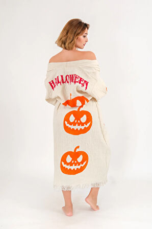 Halloween Müslin Kimono %100 Pamuklu Bornoz Kaftan Sabahlık