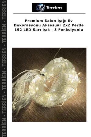 Premium Salon Işığı Ev Dekorasyonu Aksesuar 2x2 Perde 192 LED Sarı Işık - 8 Fonksiyonlu