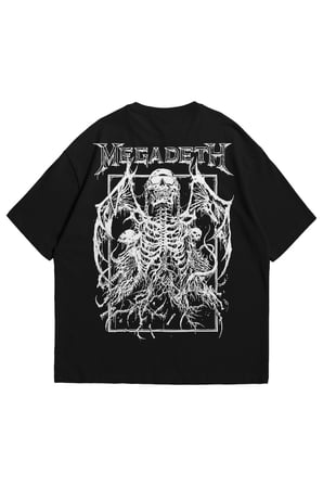 Kadın Erkek Siyah Megadeth Cool Skeleton Baskılı Oversize Bisiklet Yaka Kısa Kollu T-shirt