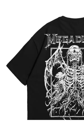 Kadın Erkek Siyah Megadeth Cool Skeleton Baskılı Oversize Bisiklet Yaka Kısa Kollu T-shirt