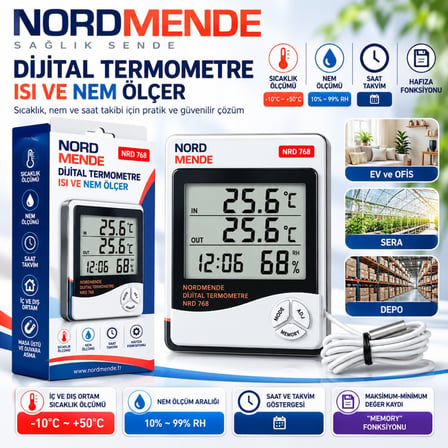 Delux Serisi NRD 768 dijital iç dış ortam termometre Sıcaklık Kontrol Bahçe