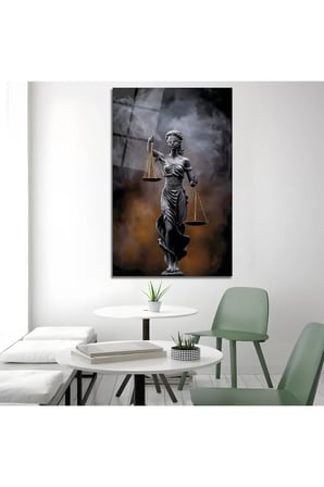 Siyah Gold Adalet Heykeli Cam Tablo | Dekoratif Duvar Tablosu | Canlı Renkli Baskı | Salon ve Oturma Odası | Doğum Günü Hediyesi | 4mm Kırılmaz Cam