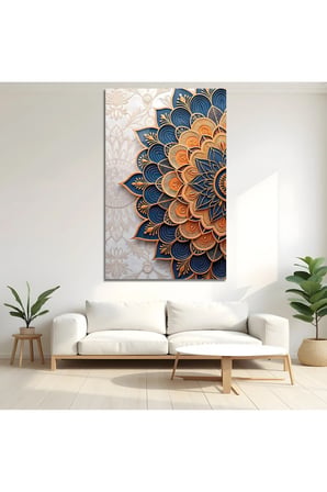 Lacivert Gold Mandala Desenli Cam Tablo | Modern Sanat Tablosu | Canlı Renkli Baskı | Ofis ve Çalışma Odası | Anlamlı Hediye Seçeneği