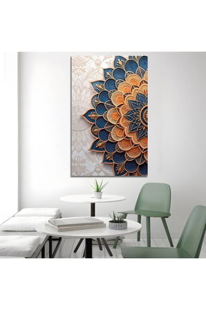 Lacivert Gold Mandala Desenli Cam Tablo | Modern Sanat Tablosu | Canlı Renkli Baskı | Ofis ve Çalışma Odası | Anlamlı Hediye Seçeneği
