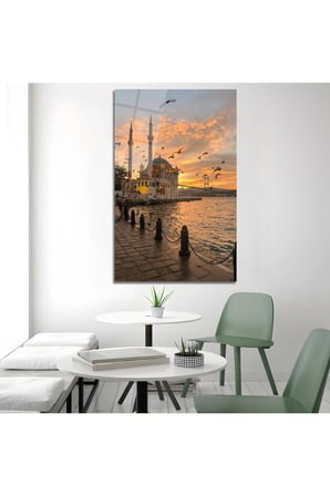 İstanbul Ortaköy Camii Gün Batımı Manzaralı Cam Tablo | Modern Sanat Tablosu | UV Baskılı Canlı Renkler | Kafe ve Ofis İçin | Anlamlı Hediye Seçeneği