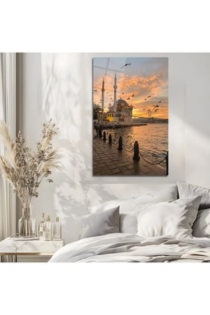 İstanbul Ortaköy Camii Gün Batımı Manzaralı Cam Tablo | Modern Sanat Tablosu | UV Baskılı Canlı Renkler | Kafe ve Ofis İçin | Anlamlı Hediye Seçeneği