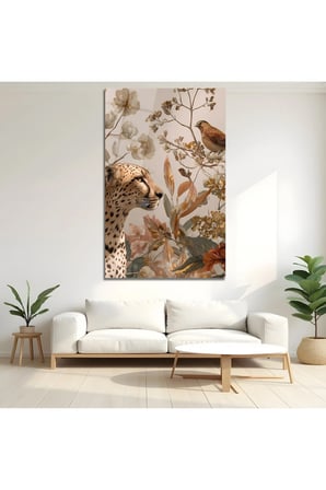 Minimalist Leopar ve Çiçek Tasarımlı Cam Tablo | Modern Sanat Tablosu | Solmayan Canlı Renkler | Mutfak ve Yemek Alanı | Anlamlı Hediye Seçeneği