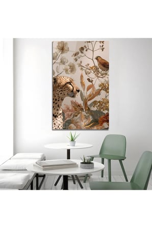 Minimalist Leopar ve Çiçek Tasarımlı Cam Tablo | Modern Sanat Tablosu | Solmayan Canlı Renkler | Mutfak ve Yemek Alanı | Anlamlı Hediye Seçeneği