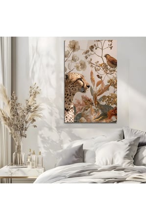 Minimalist Leopar ve Çiçek Tasarımlı Cam Tablo | Modern Sanat Tablosu | Solmayan Canlı Renkler | Mutfak ve Yemek Alanı | Anlamlı Hediye Seçeneği
